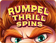 rumpel thrill spins slot game at desert nights online casino, thick orange eyebrows, beautiful big blue eyes, thick orange hair, mischievous man, closeup of a man