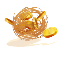 A tumbleweed entwined with golden coins, symbolizing chance and movement